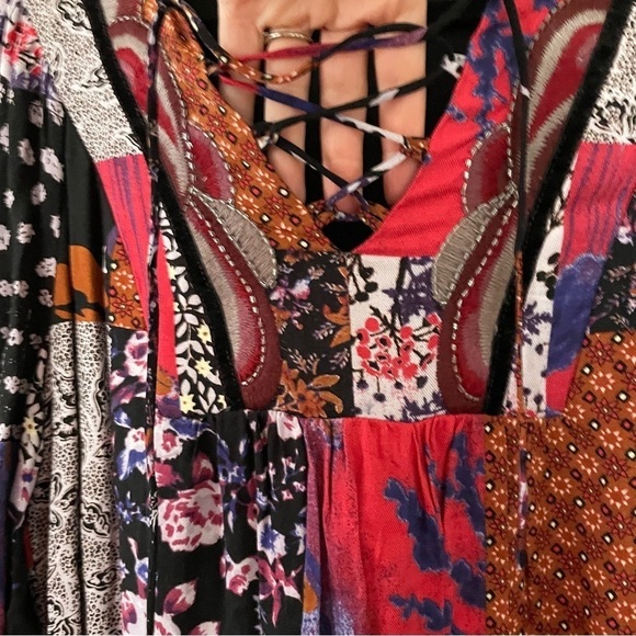 Anthropologie One September Blue, Purple, Patchwork Orange Lace Up Tunic Dress - Picture 9 of 15